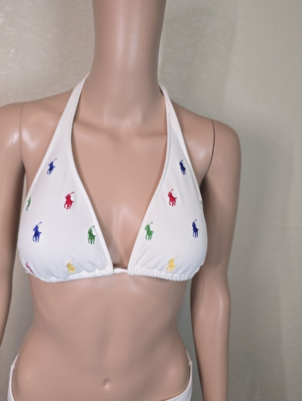 Y2K Ralph Lauren Two-Piece String Bikini White Multi Pony Print Size Medium - Picture 6 of 10